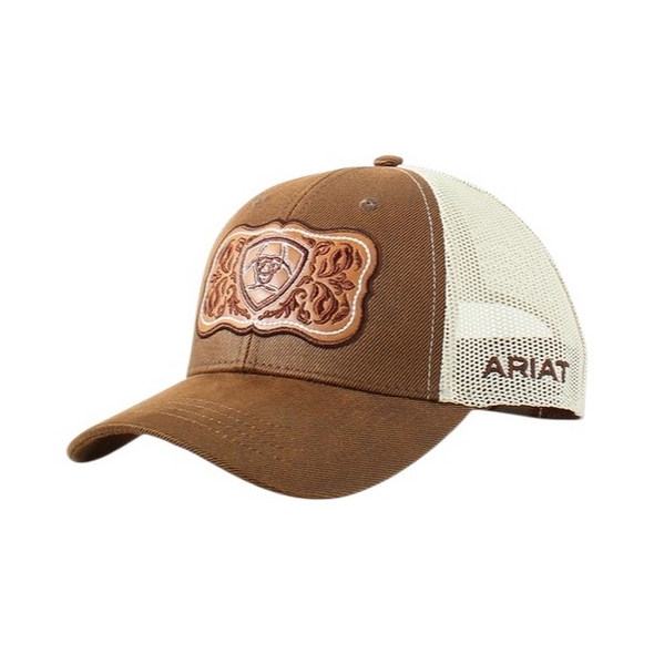ARIAT FAUX LEATHER FLORAL LOGO BROWN - HATS CAP  - A300070002