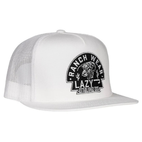 LAZY J RANCH WEAR WHITE BLACK PATCH LOGO - HATS CAP  - WHITE4ARR