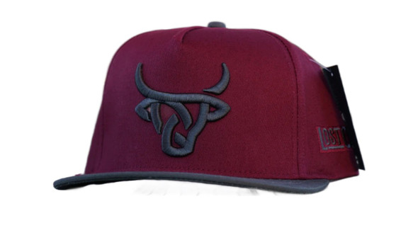 LOST CALF MAROON GREY 3D STITCH LOGO - HATS CAP  - MAROON/GREY FLAT