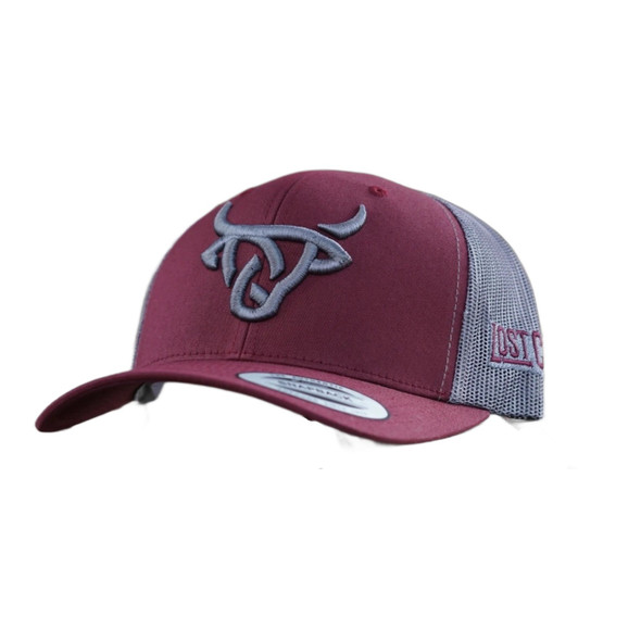 LOST CALF MAROON GREY 3D STITCH LOGO - HATS CAP  - MAROON/GREY