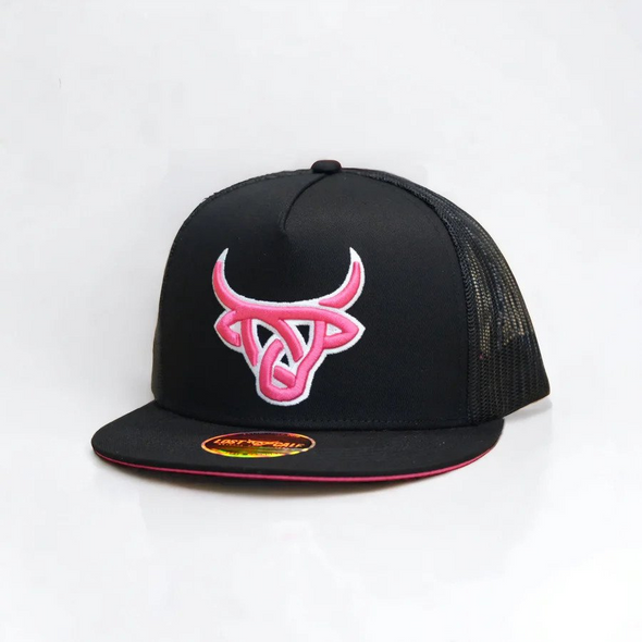 LOST CALF 3D LOGO PINK WITH BLACK - HATS CAP  - BLACK ROSY FLAT