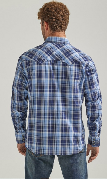 WRANGLER RETRO BLUE PLAID SNAP - MENS SHIRT  - 112337392