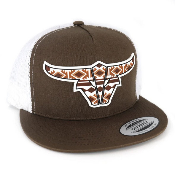 TORO BULL BROWN / WHITE TRUCKER - HATS CAP  - TRIBAL BRN FLAT