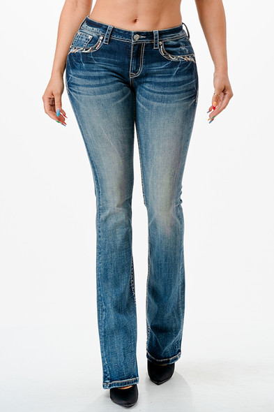GRACE IN LA 430 WESTERN FEATHER EMBROIDERY - LADIES JEANS  - EB51819