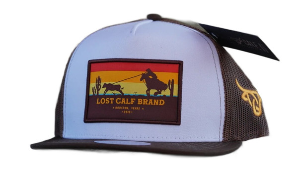 LOST CALF BROWN WHITE LOGO PATCH - HATS CAP  - ROPER FLAT BRN WHITE