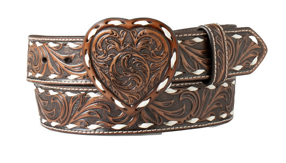 Blazin Roxx Women's Croc Scalloped Belt w/Conchos - Brown/Silver/Clear - XL