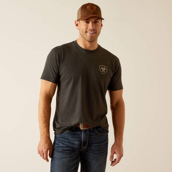 ARIAT RIDER LABEL CHARCOAL - MENS TEE  - 10051421