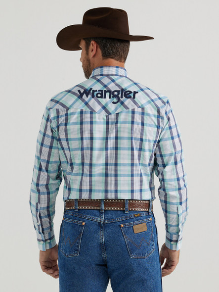 WRANGLER WRANGLER LOGO BLUE PLAID - MENS SHIRT  - 112344431