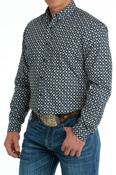 CINCH NAVY  GEOMETRIC PRINT - MENS SHIRT  - MTW1347093