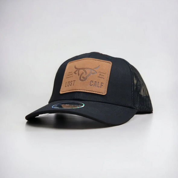 LOST CALF LEATHER PLATE BLACK - HATS CAP  - LEATHER PLATE BLK