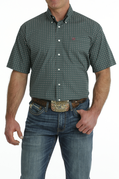 CINCH GREEN GEOMETRIC PRINT - MENS SHIRT  - MTW1111445