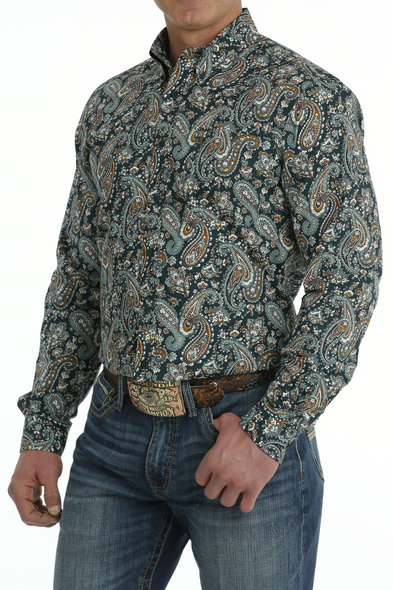 CINCH DARK GREEN PAISLEY PRINT - MENS SHIRT  - MTW1347096