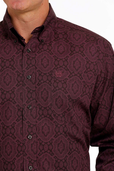 CINCH DARK PURPLE GEOMETRIC PRINT - MENS SHIRT  - MTW1105485