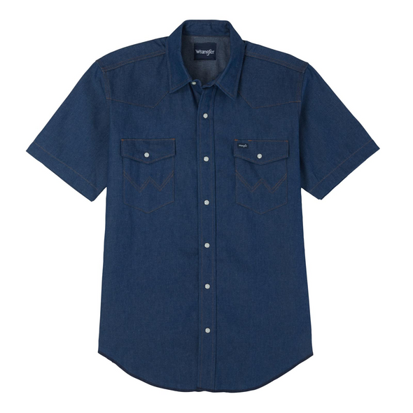 WRANGLER BLUE DENIM SHORT SLEEVE WORK - MENS SHIRT  - 10MS3127B