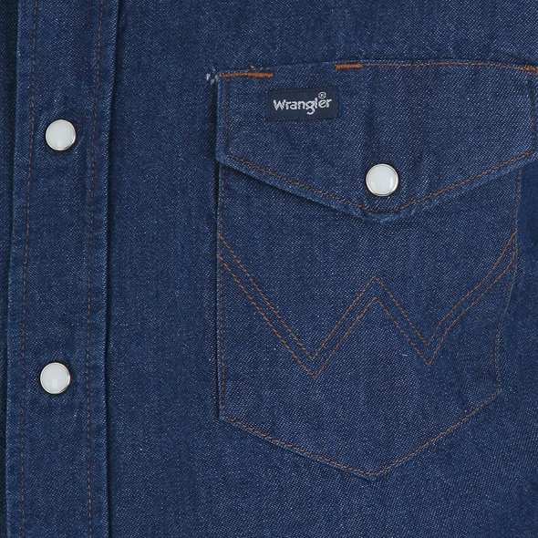WRANGLER BLUE DENIM SHORT SLEEVE WORK - MENS SHIRT  - 10MS3127B