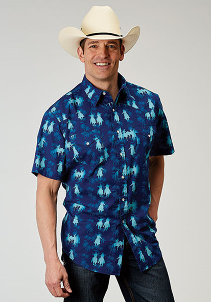 ROPER HAWAIIN OMBRE BLUE PRINT - MENS SHIRT  - 3-02-486-0309BU