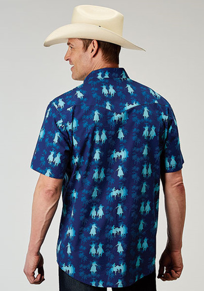 ROPER HAWAIIN OMBRE BLUE PRINT - MENS SHIRT  - 3-02-486-0309BU