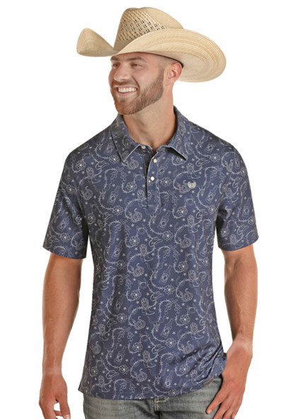 ROCK & ROLL TATTOO BLUE PRINT - MENS POLO  - TM51T03527