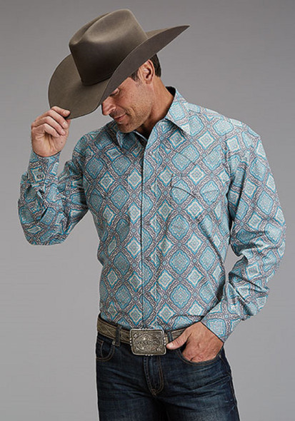 STETSON TURQUOISE MEDALLION  PRINT - MENS SHIRT  - 11-001-0425-2057BU