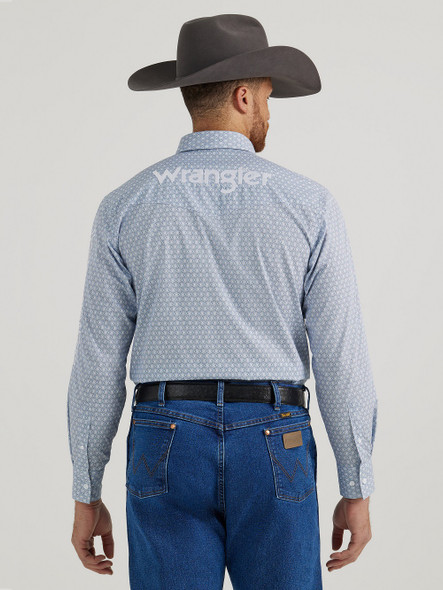 WRANGLER LOGO LIGHT BLUE DIAMOND PRINT - MENS SHIRT  - 112346235