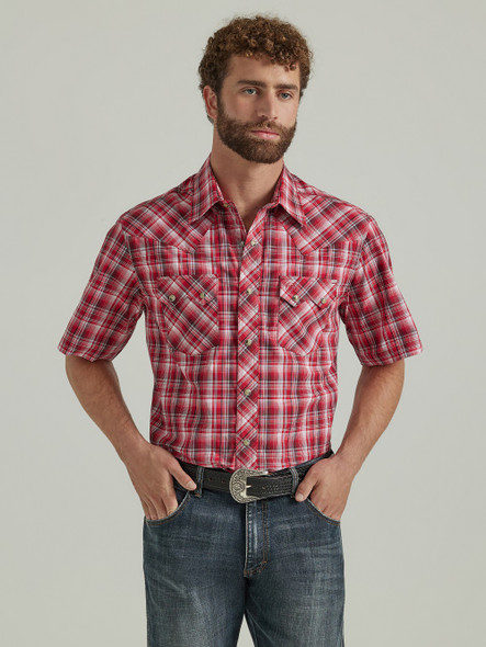 WRANGLER MODERN FIT RED PLAID - MENS SHIRT  - 112346239