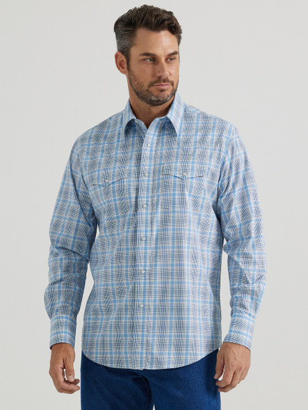 WRANGLER WRINKLE RESIST BLUE PLAID - MENS SHIRT  - 112346246