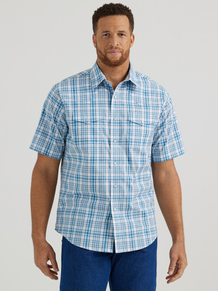 WRANGLER WRINKLE RESIST BLUE PLAID - MENS SHIRT  - 112346251