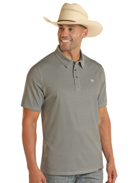 ROCK & ROLL GEO CHARCOAL PRINT POLO - MENS POLO  - TM51T03519