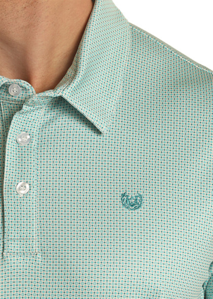 ROCK & ROLL DITZY GEO PRINT TURQUOISE - MENS POLO  - TM51T03515