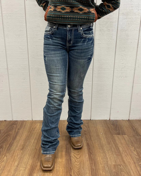 GRACE IN LA CROSS EMBELISHED MID RISE BOOT - LADIES JEANS  - EB51835