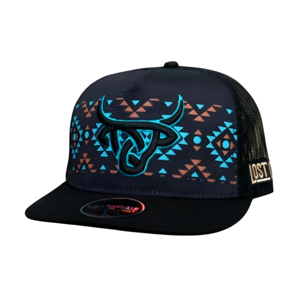 LOST CALF 3D BLACK LOGO TURQUOISE AZTEC - HATS CAP  - EASTON FLAT