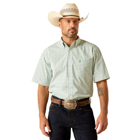 ARIAT PRO SERIES DAMIAN WHITE/GREEN - MENS SHIRT  - 10051283