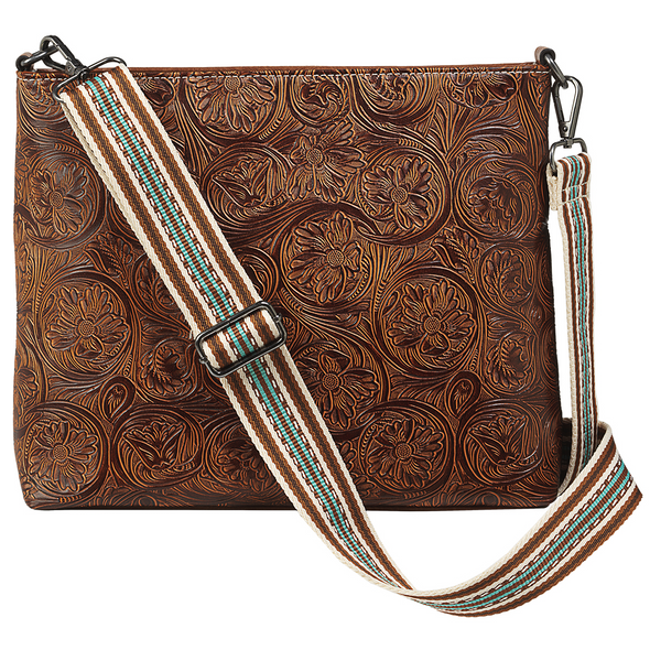 NOCONA CROSSBODY FLORALEMBOSSED BROWN - LADIES PURSES  - N770014402