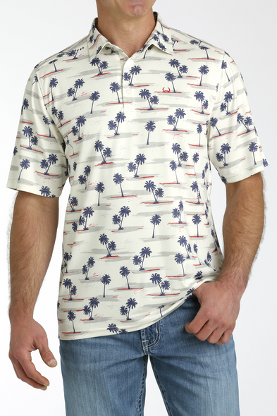 CINCH ARENAFLEX CREAM & NAVY PALMS - MENS POLO  - MTK1865026