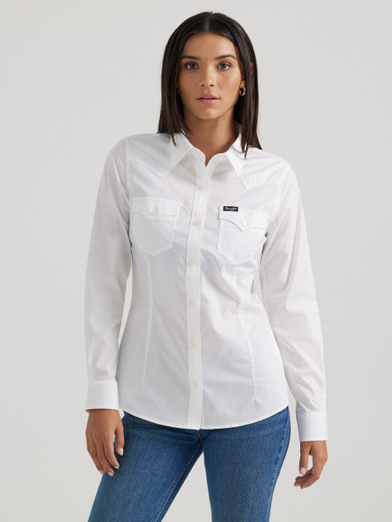 WRANGLER RETRO LONG SLEEVE WHITE - LADIES SHIRT  - 112358013