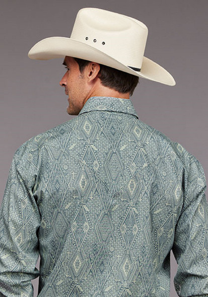 STETSON GHOST AZTEC BLUE PRINT - MENS SHIRT  - 11-001-0425-5023BU