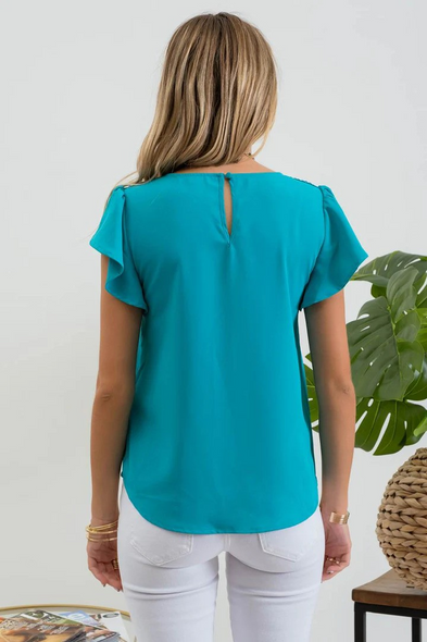 BLU PEPPER LACE SLEEVE LIGHT TEAL - LADIES SHIRT  - TB8525