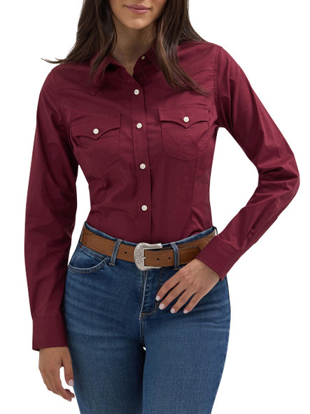 WRANGLER RETRO LONG SLEEVE WINE - LADIES SHIRT  - 112358014
