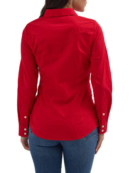 WRANGLER RETRO LONG SLEEVE SOLID RED - LADIES SHIRT  - 112358017