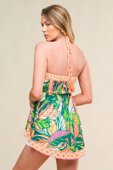 GREEN TROPICAL PRINT HALTER - LADIES SHIRT  - IT13125