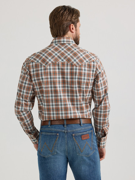 WRANGLER RETRO CORE BROWN & TEAL PLAID - MENS SHIRT  - 112351481