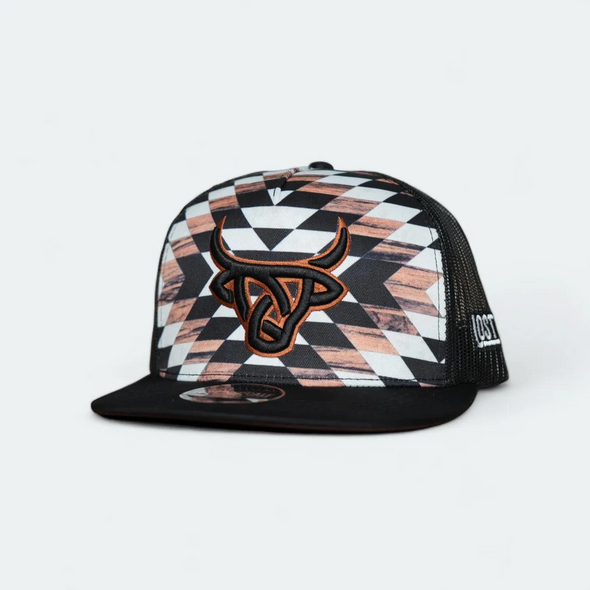 LOST CALF 3D LOGO AZTEC BLACK - HATS CAP  - RUSTIC BLACK FLAT
