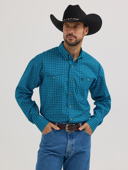 WRANGLER GEORGE STRAIT TEAL GEO PRINT - MENS SHIRT  - 112356638