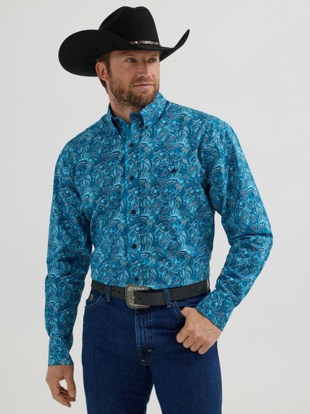 WRANGLER GEORGE STRAIT TEAL PAISLEY - MENS SHIRT  - 112356632