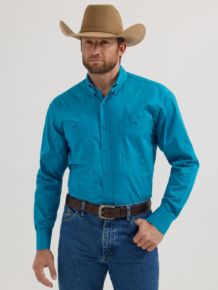 WRANGLER GEORGE STRAIT SOLID TEAL - MENS SHIRT  - 112356631