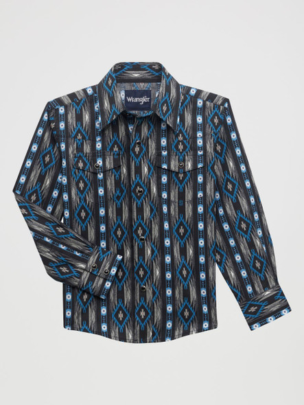 WRANGLER CHECOTAH WOVEN SNAP PRINT BLUE - KIDS BOYS SHIRT - 112356535