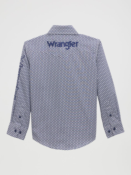 WRANGLER LOGO BLUE GEOMETRIC PRINT - KIDS BOYS SHIRT - 112356519