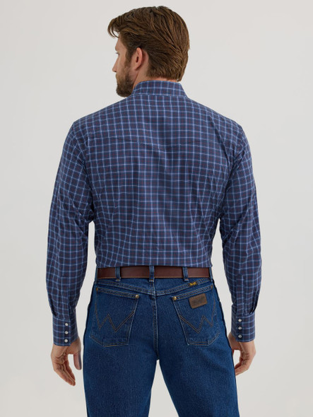 WRANGLER NAVY PEARL SNAP PLAID - MENS SHIRT  - 112355359
