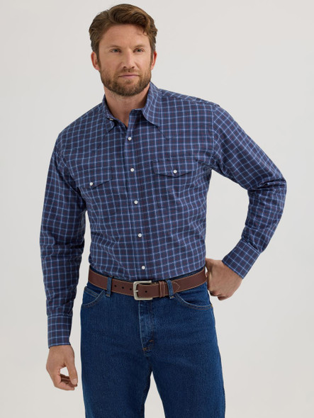 WRANGLER NAVY PEARL SNAP PLAID - MENS SHIRT  - 112355359