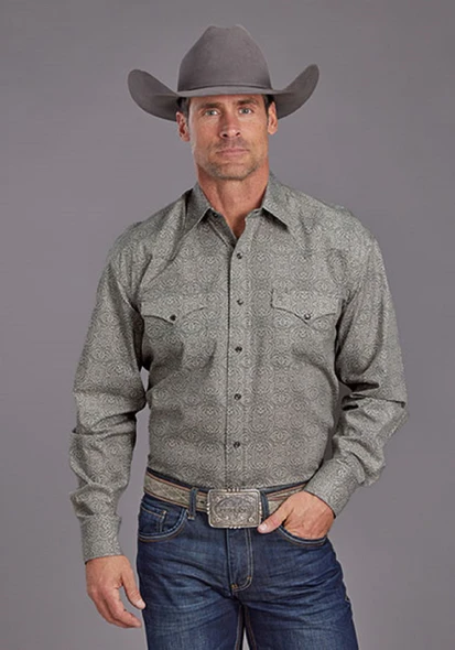 STETSON STERLING GREY MEDALLION PRINT - MENS SHIRT  - 11-001-0425-0730GY